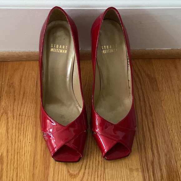 Stuart Weitzman “Quasar” Leather Open Toed Heels - Picture 12 of 15